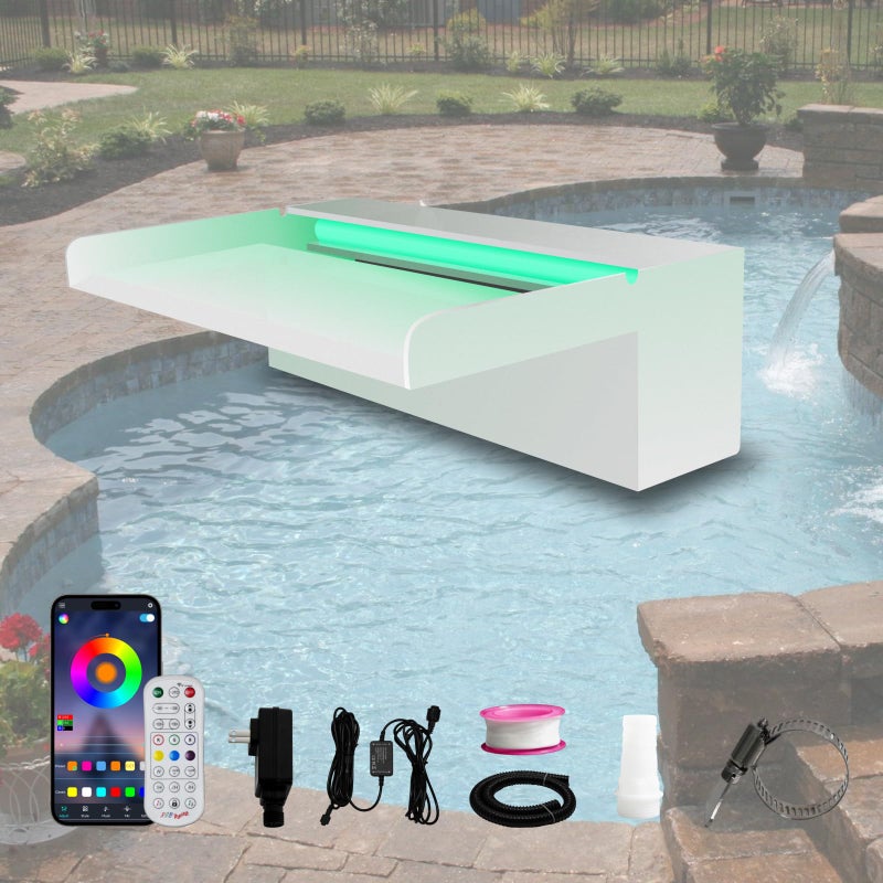 Pamopamo Pond Waterfall Spillway APP التحكم متعدد الألوان LED ضوء في الهواء الطلق نافورة حمام سباحة أكريليك مجموعة نوافير المياه لحديقة الفناء وحمام السباحة - 11.8 بوصة × 7.8 بوصة × 3.9 بوصة - Image 1